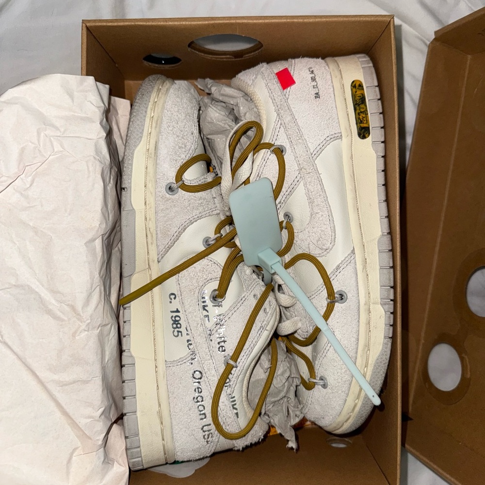 Off-White Cream and Tan High-Top Sneakers